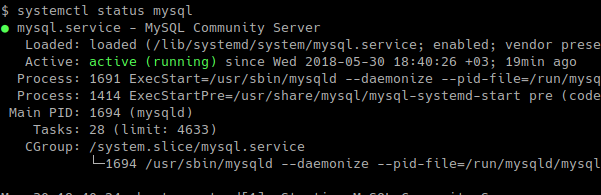 Show MySQL Service or Daemon Status