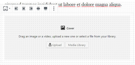 Cover block with options to upload image Cover block with options to upload image