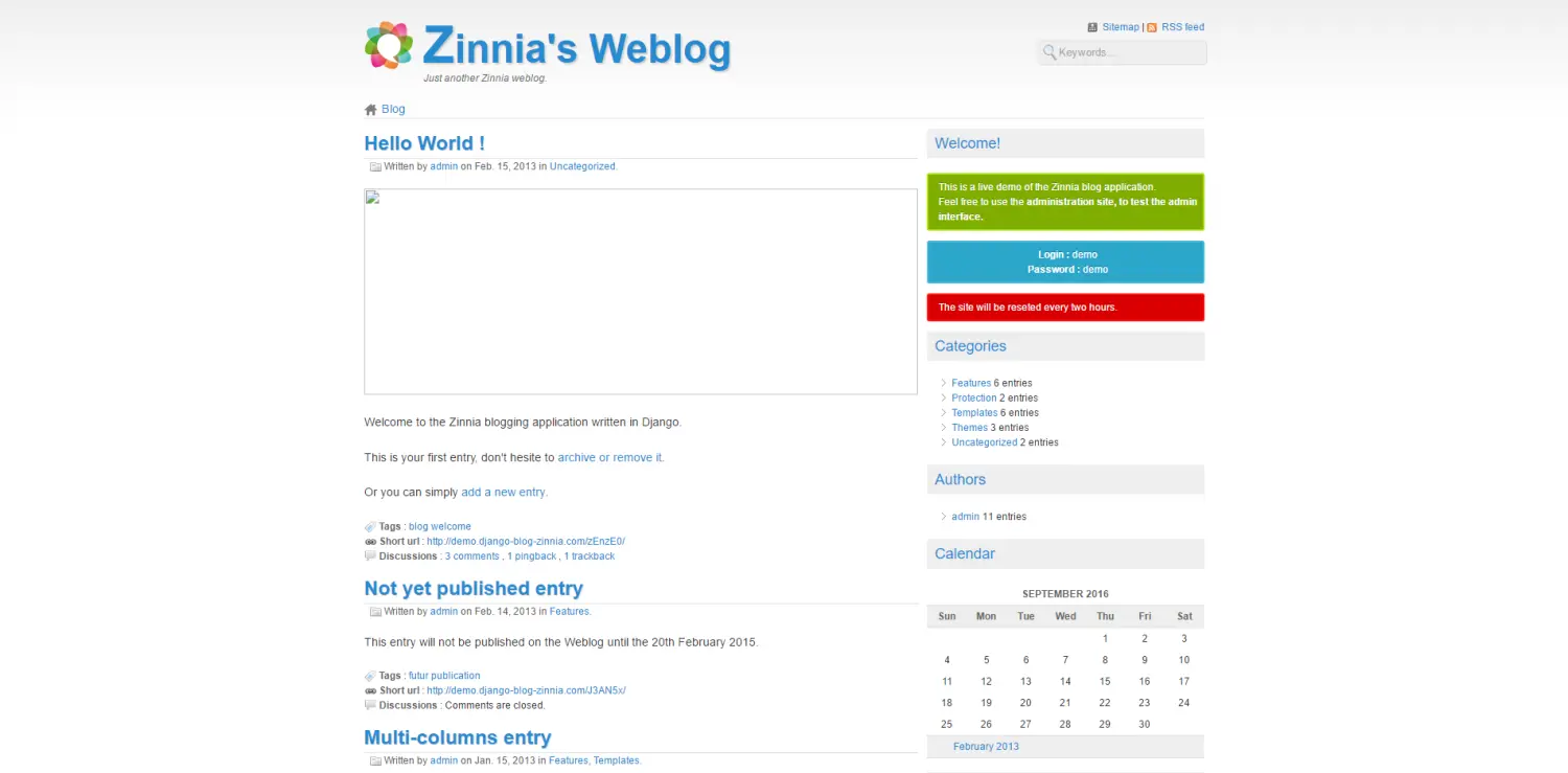 django-zinnia-blog homepage