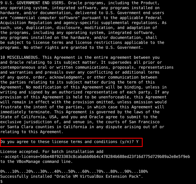 Accept VirtualBox Extension Pack License