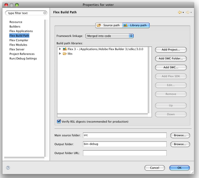 The Library Path tab in the project configuration