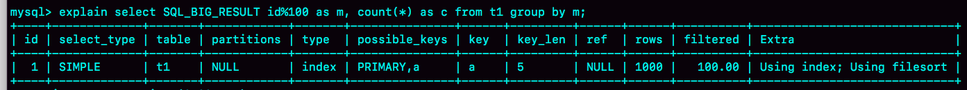图13 使用 SQL_BIG_RESULT的explain 结果
