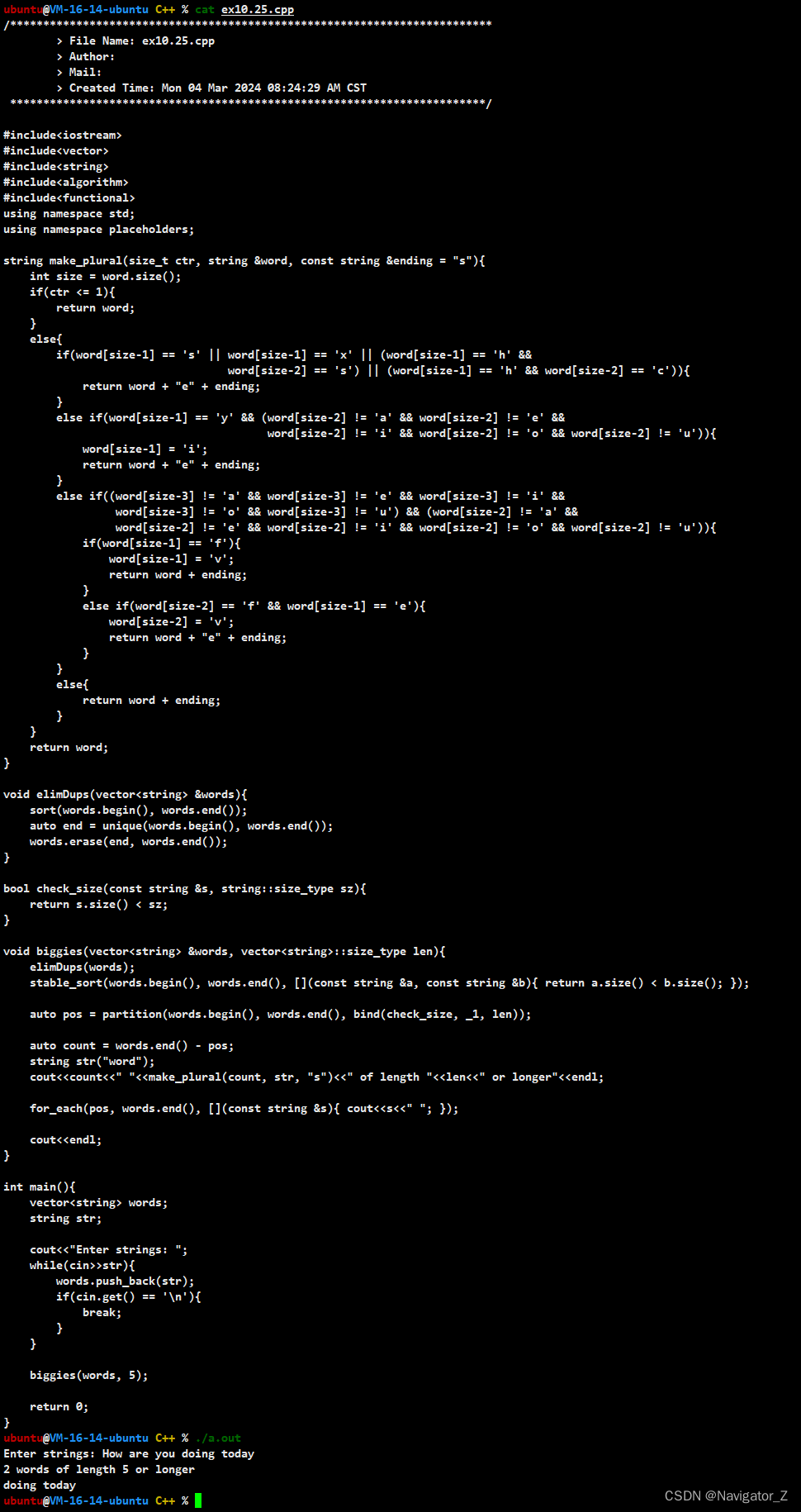 C++ //练习 10.25 在10.3.2节（第349页）的练习中，编写了一个使用partition的bigges版本。使用check ...