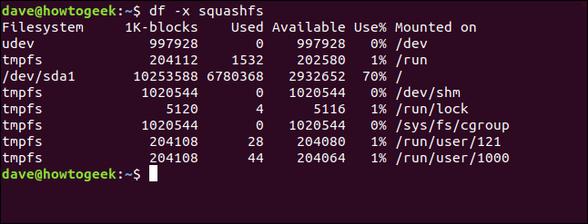 df output in a terminal window