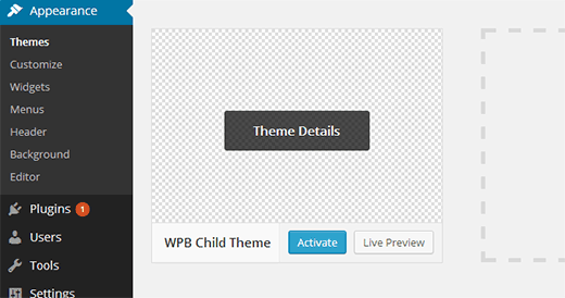 Activating your WordPress child theme