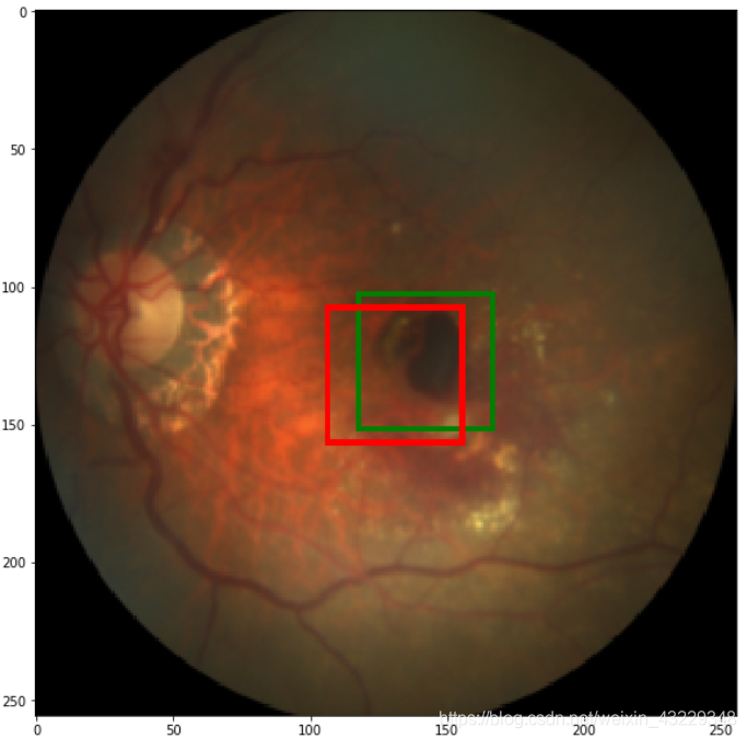 #5.单张图像上预测值(绿色)与真实值(红色)