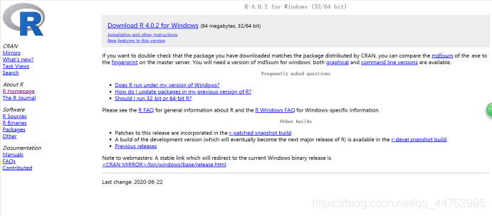 R语言4.0.2 Windows安装指南：从CRAN下载64位Base版-CSDN博客