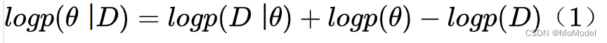 [外链图片转存失败,源站可能有防盗链机制,建议将图片保存下来直接上传(img-yIz1BvmW-1603763622409)(https://cdn.nlark.com/yuque/__latex/f64102e9a901f09ea5c30a08792cf499.svg#card=math&code=logp%28%CE%B8%E2%94%82D%29%3Dlogp%28D%E2%94%82%CE%B8%29%2Blogp%28%CE%B8%29-logp%28D%29%20%20%20%20%EF%BC%881%EF%BC%89&height=24&width=360)]