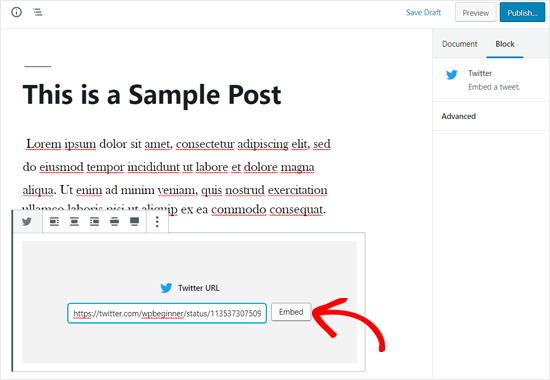 Embed Twitter in WordPress Post Editor