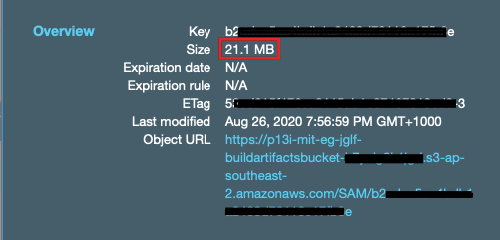 Artefact file as displayed in the S3 bucket resulting from SAM Packageing.