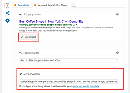 Adding meta keywords in Yoast SEO for WordPress