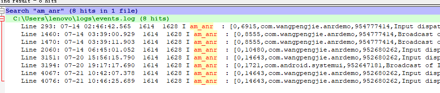 events log anr搜索