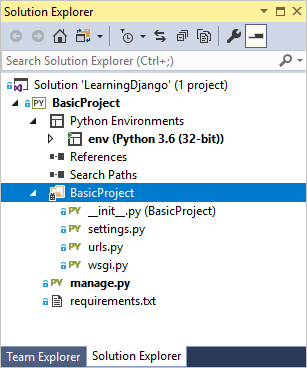 解决方案资源管理器中的 Django 项目文件