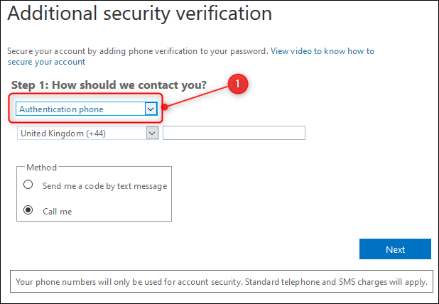 The "Additional security verification" panel