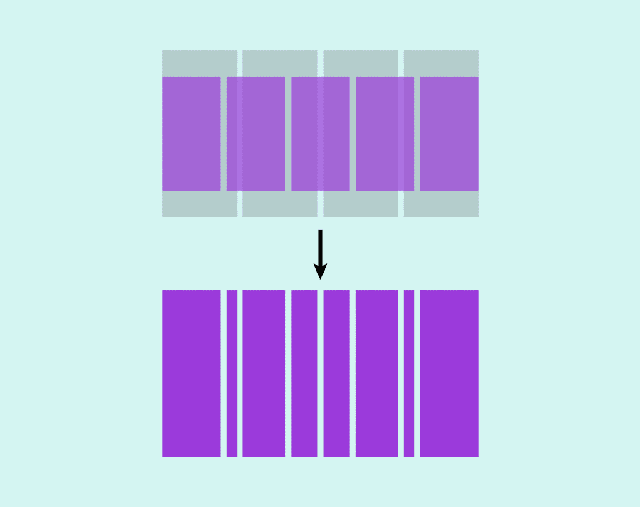 4-column and 5-column grids superimposed, with the result shown below