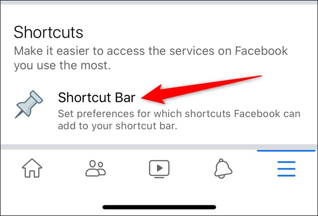 Apple iPhone Facebook App Select Shortcut Bar Option