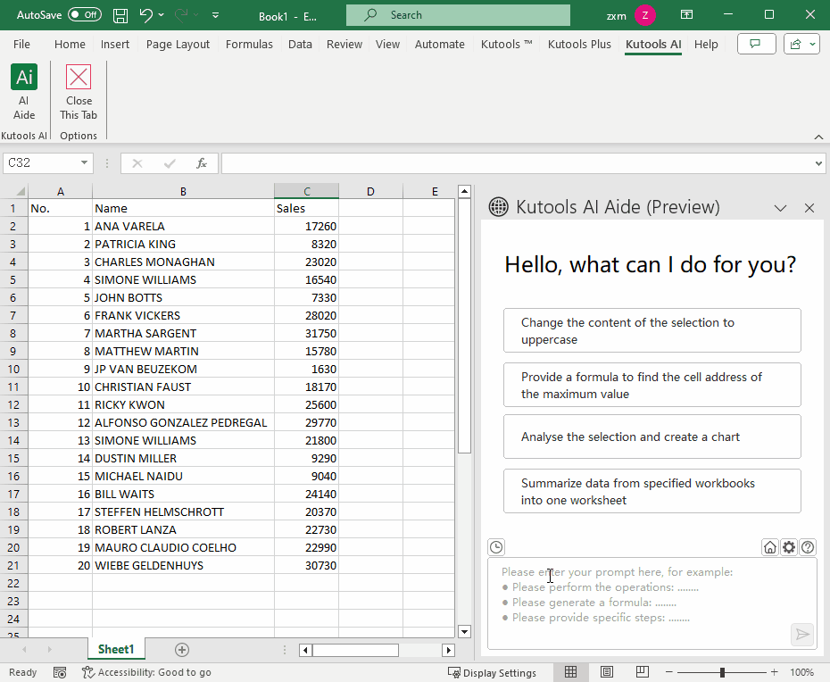 正版授权 | Kutools For Excel - 一款集众多优秀、实用、强大、易用功能于一身的 Excel 工具集。