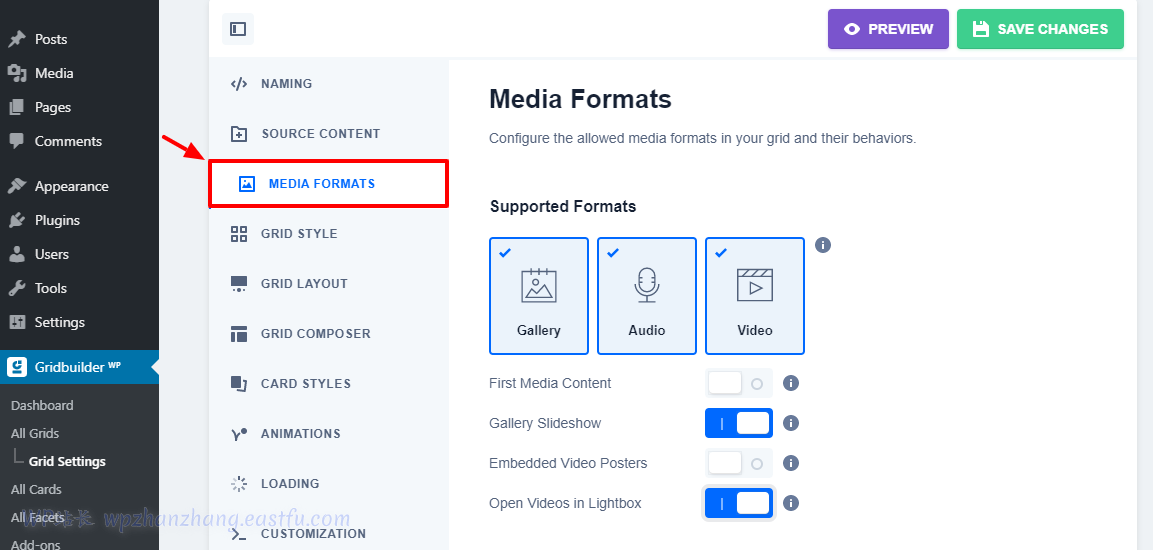 网格构建器媒体格式