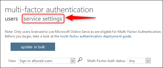 The "service settings" tab