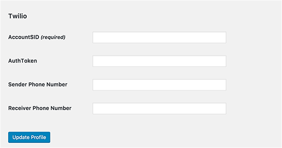 Twilio settings