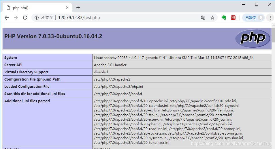 Browser access URL hostIP/test.php