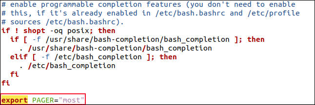 .bashrc in a the gedit editor.