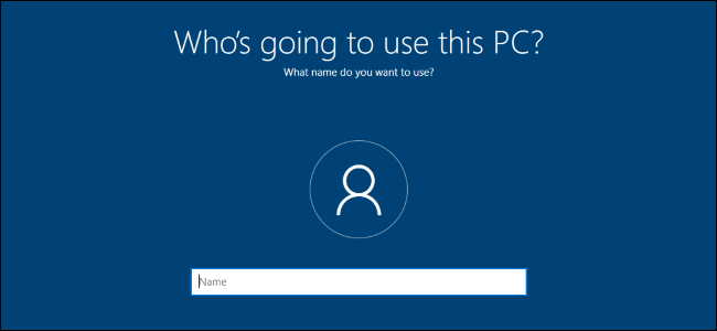 Creating a local user account during Windows 10's setup process.