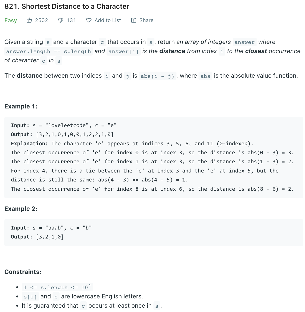 Shortest Distance to a Character