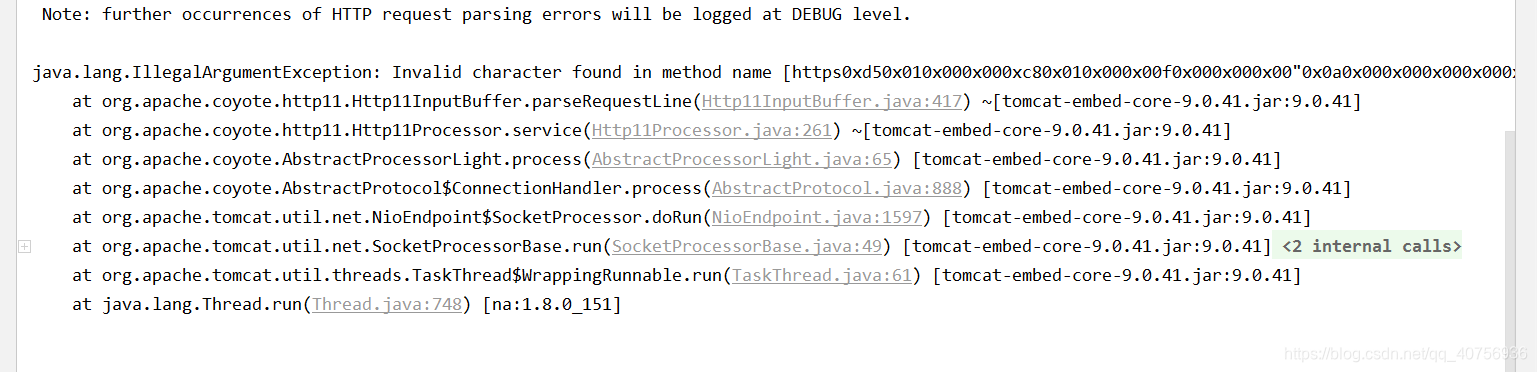 Note: further occurrences of HTTP request parsing errors will be logged ...