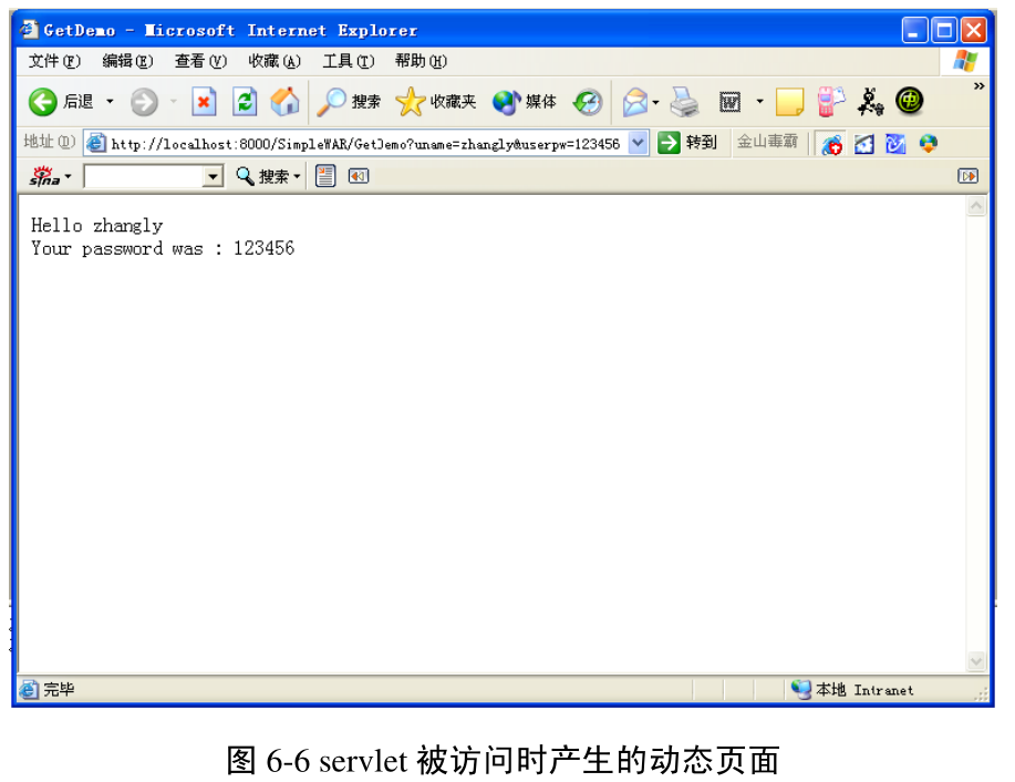 图6-6 servlet 被访问时产生的动态页面