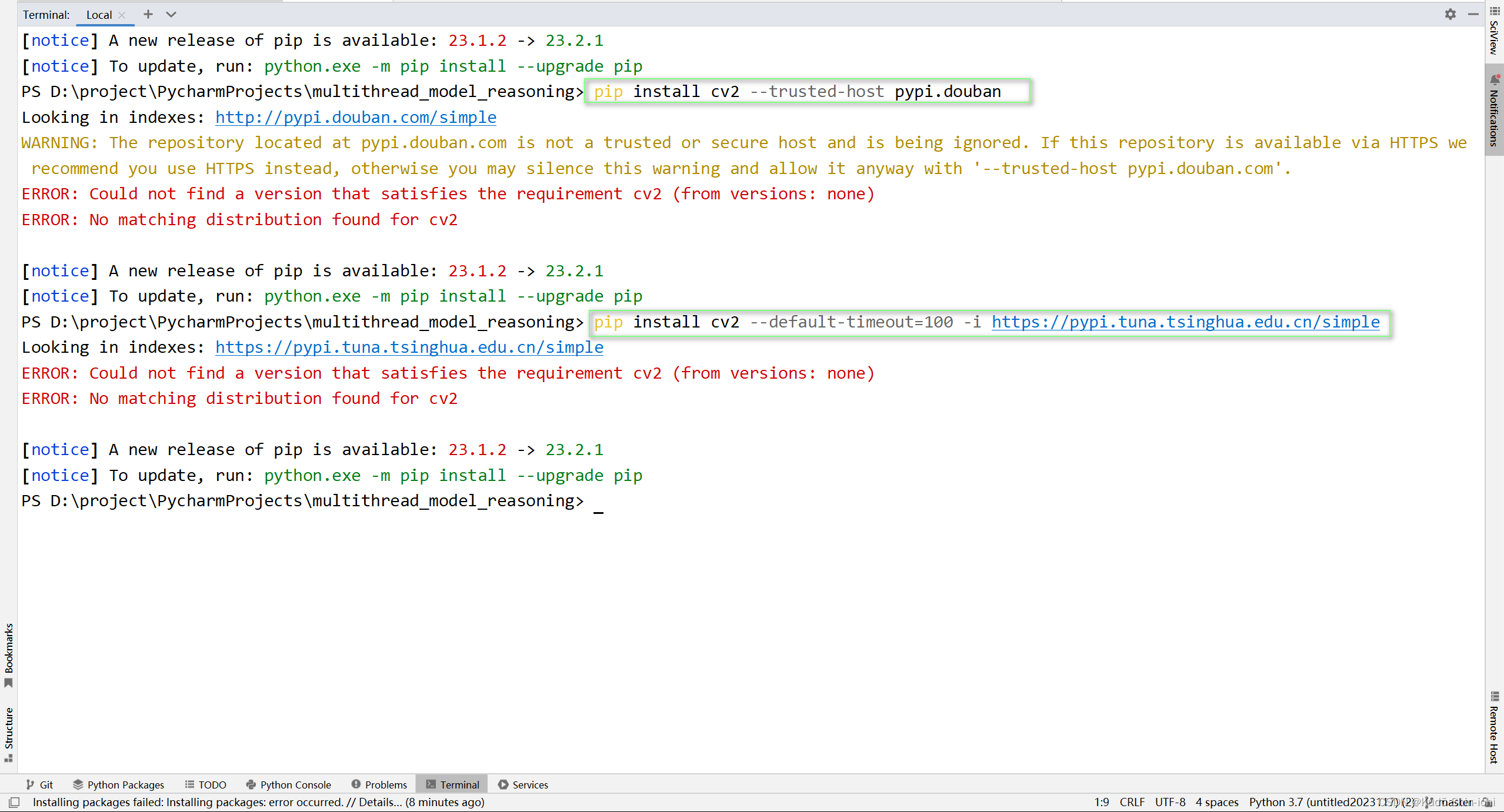 解决pip安装中Could not find a version that satisfies the requirement cv2 ...