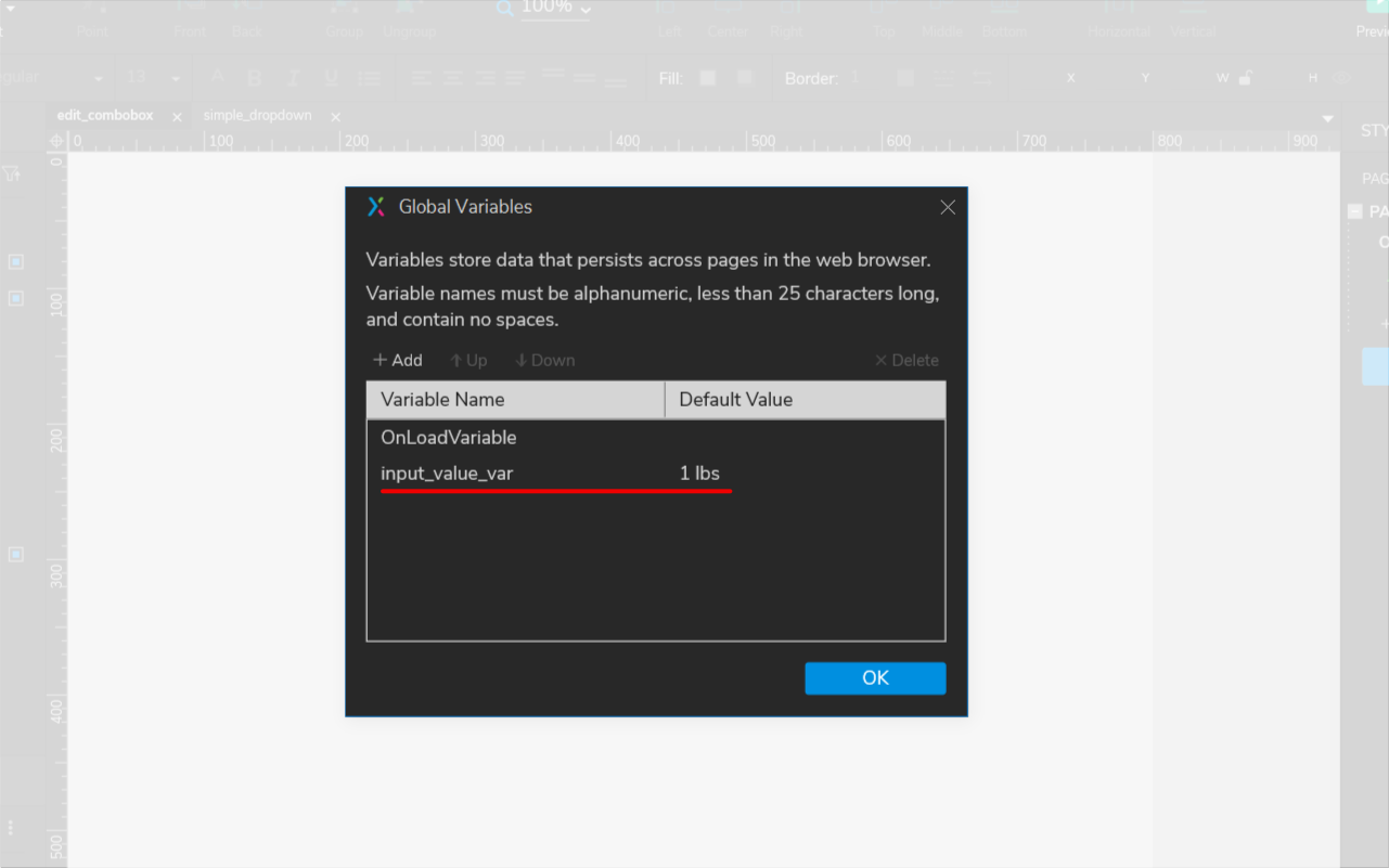 Axure — combo box — global variable