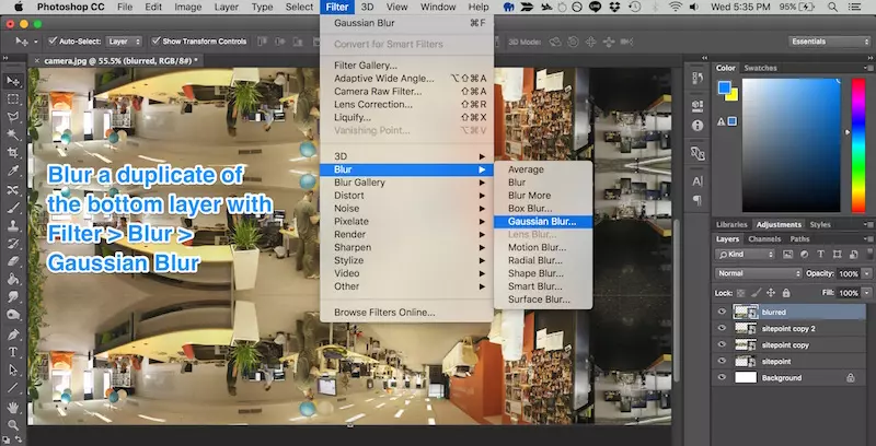 Go to Filter > Blur > Gaussian Blur