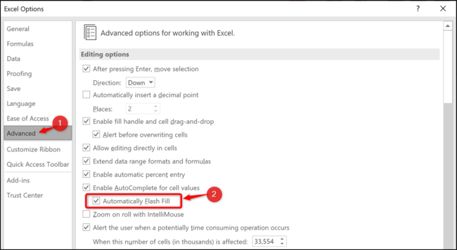 Stop automatic Flash Fill happening