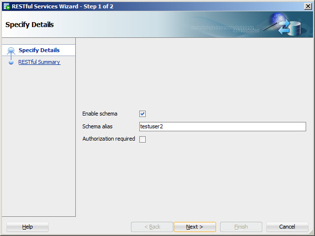 Enable ORDS for a Schema : Specify Details 1