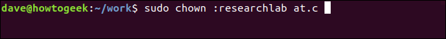 sudo chown :researchlab at.c in a terminal window