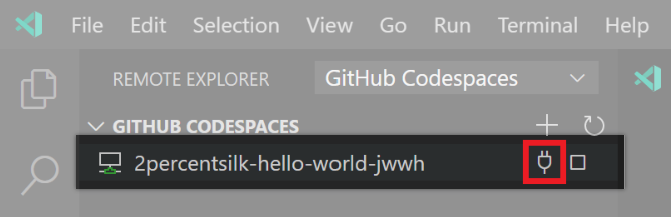 Visual Studio Code 中的连接到代码空间图标