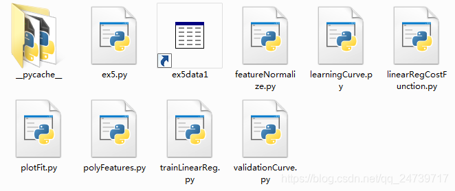 文件名含义ex5.py实验主程序ex5data1.mat数据集featurenormalize.py