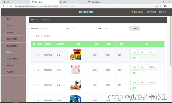 图5.3 商品信息管理页面