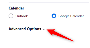 arrow next to advanced options