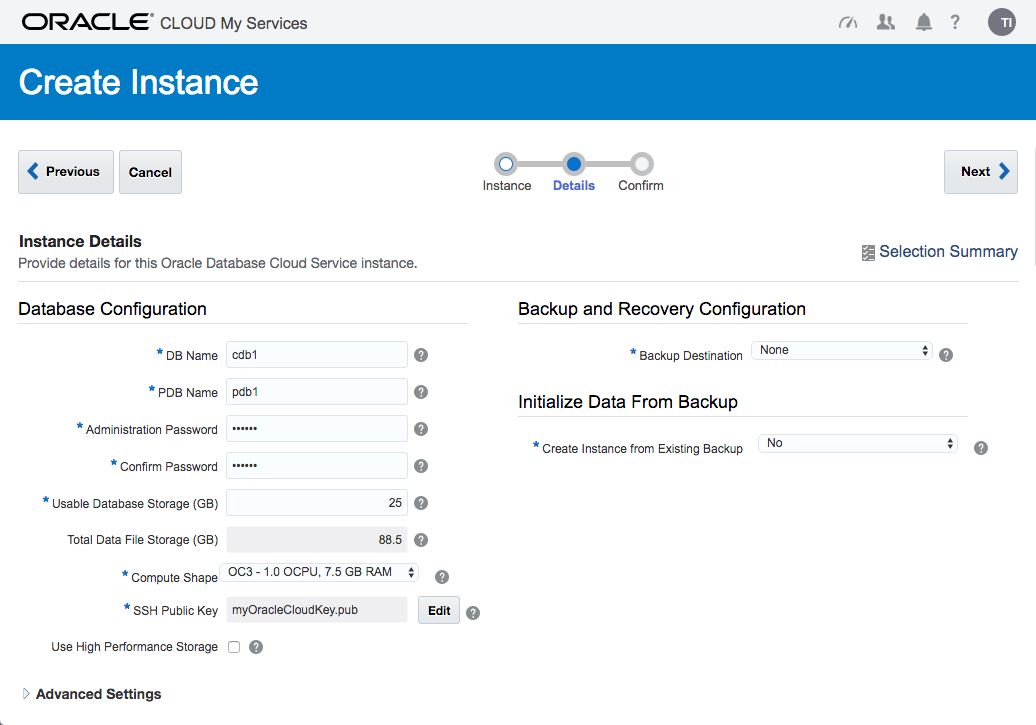 Oracle Cloud : DBaaS - Service Details