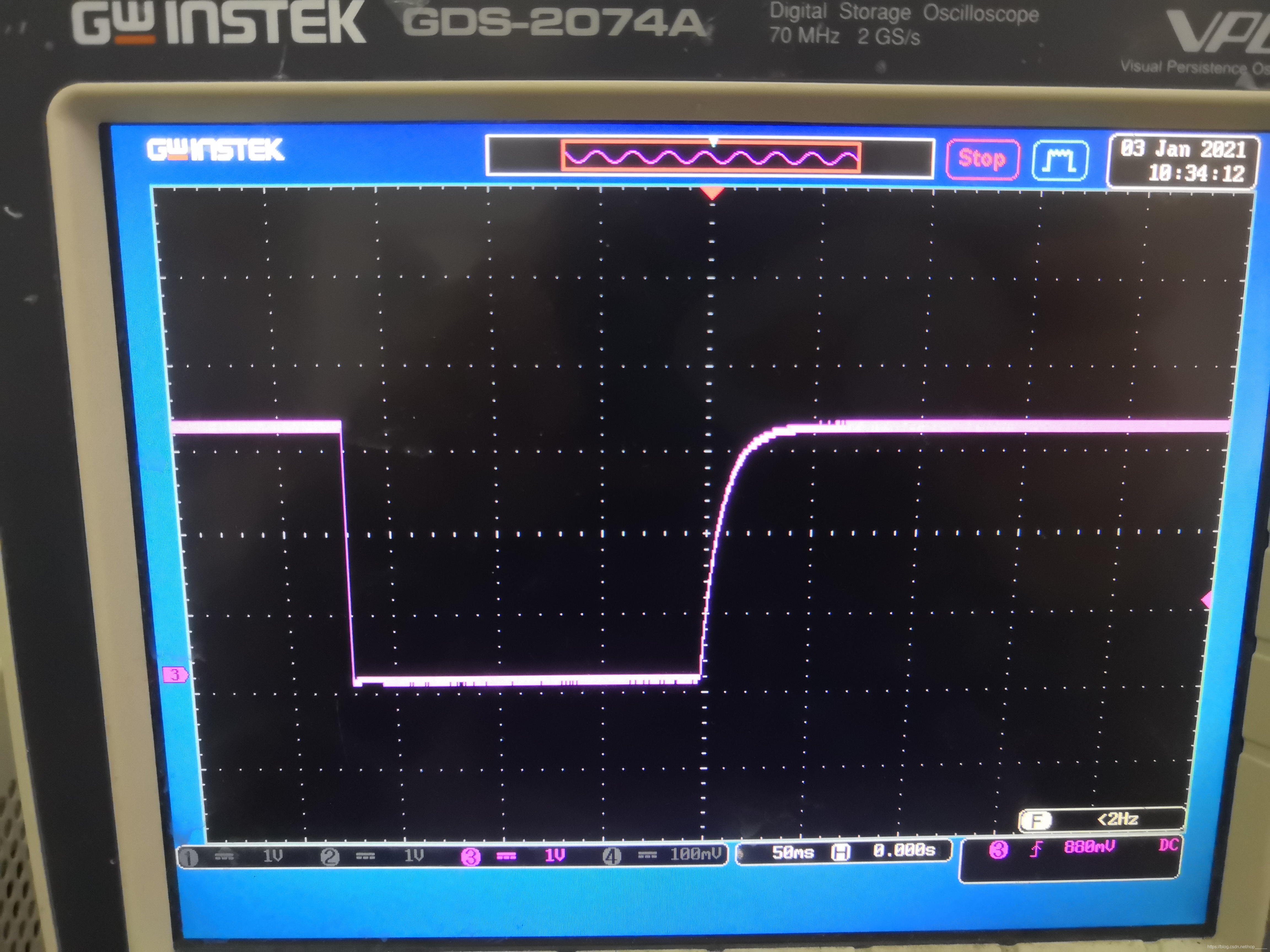 示波器时间单位为50ms/格，按下后松开时间大概是170ms