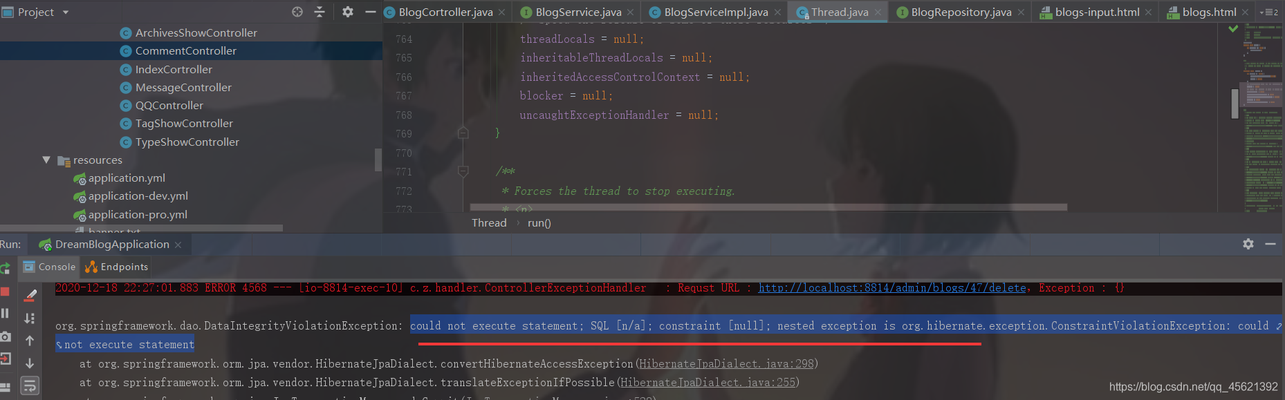 hibernate配置级联删除时报错:could not execute statement； SQL [n/a]； constraint ...