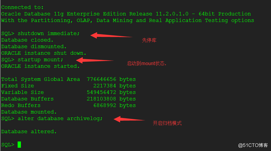 oracle 11g的归档开启和关闭
