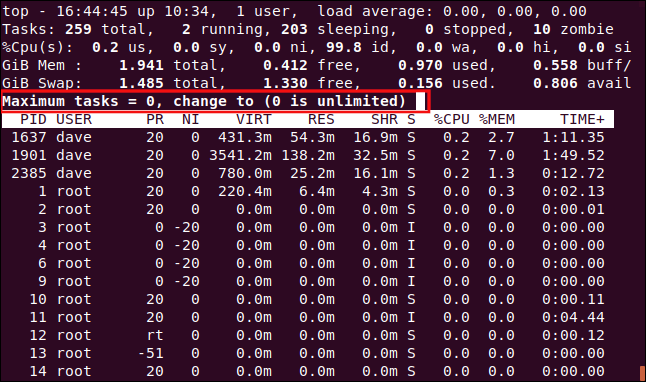 top prompting for the number of lines to display, in a terminal window.