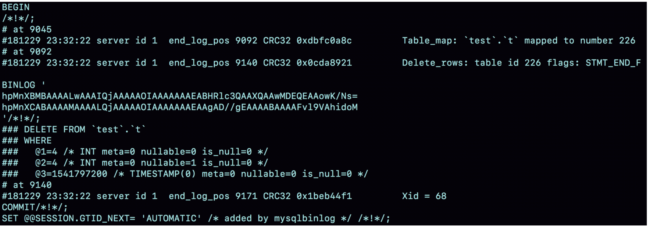 图6 row格式binlog 示例的详细信息