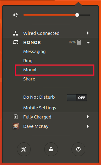 Mount option in the system menu