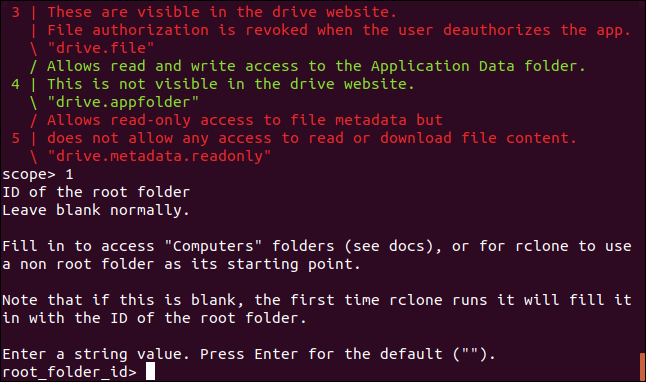 prompt for root folder ID ina terminal window