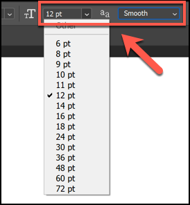 Click the arrow next to the small and large T icon to change the text size, and click the arrow next to the double-A icon to change how crisp or smooth your text should be.